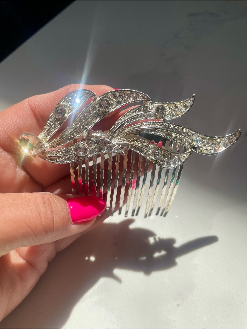 NWOT Vintage Art Deco Rhinestone Silver Wave Hair Comb